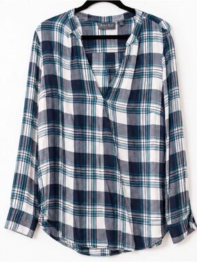 Soho Navy, Teal & White Plaid Button-Down Shirt